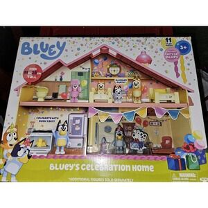 Bluey's Celebration Home Playset. Figure, 11 Accs. New‎ Box Little Dented